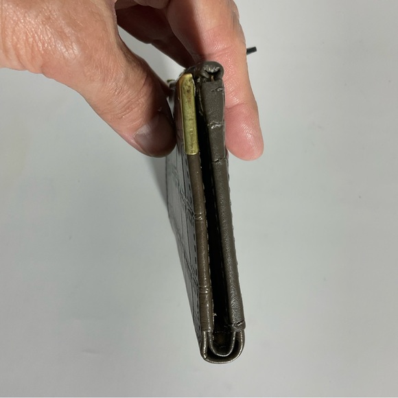 LODIS Brown Crocs Leather Bifold Sm Wallet Gold Hardware, 8 Card Slots Zip Area - Picture 8 of 16